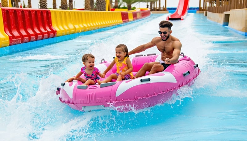 Family enjoying water rides and wave pools in Dubai Family enjoying water rides and wave pools in Dubai
